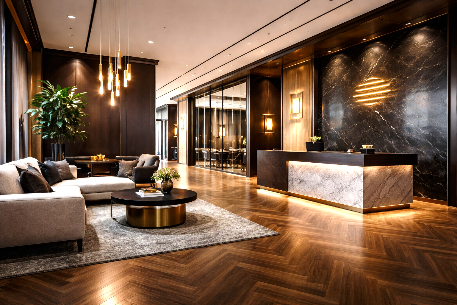 Premium corridor with golden lighting